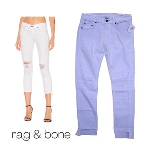 NWT Rag & Bone Dre Capri Distressed Staggered Raw Hem White Denim Jeans